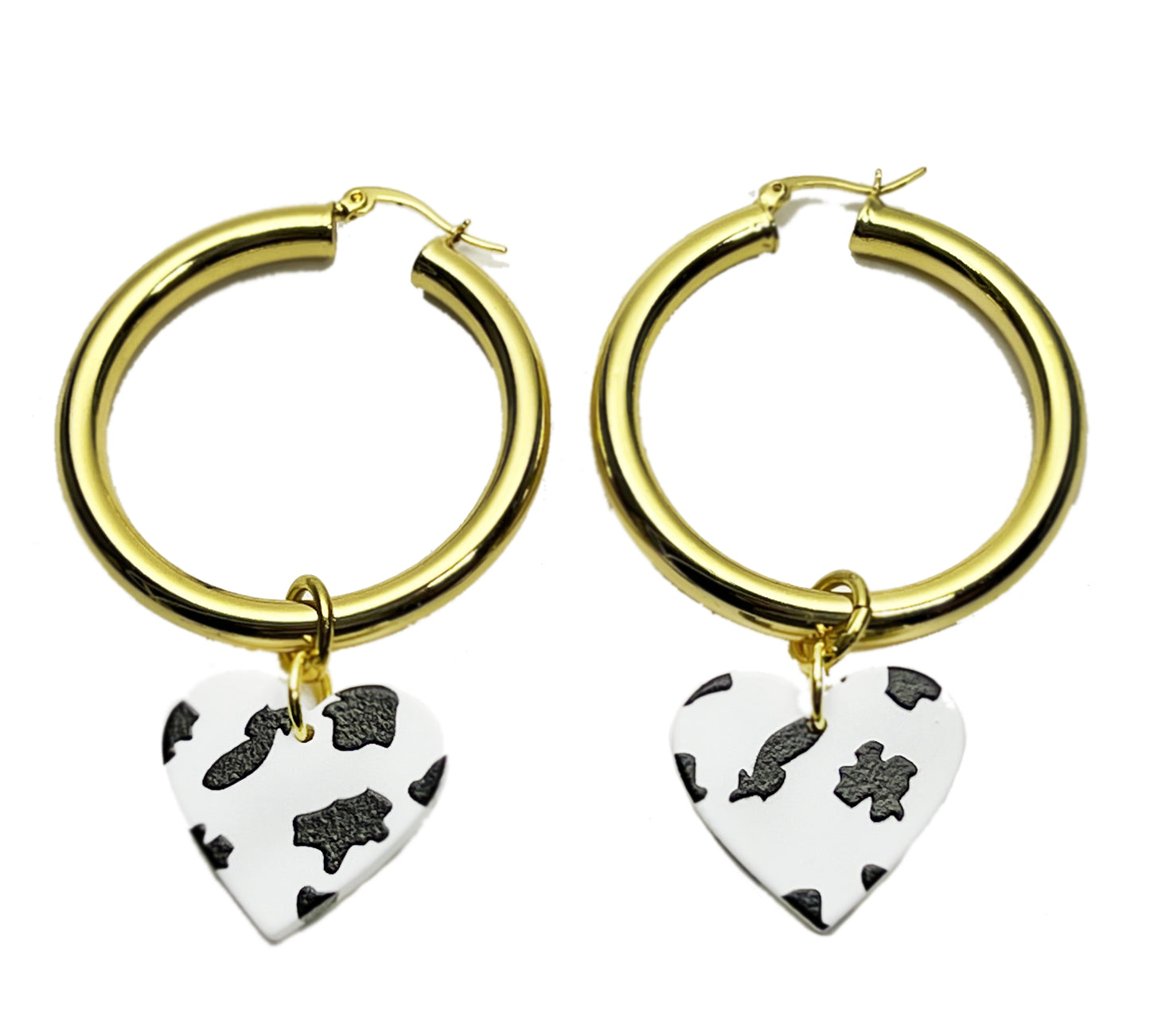 Cow Print Heart Hoops