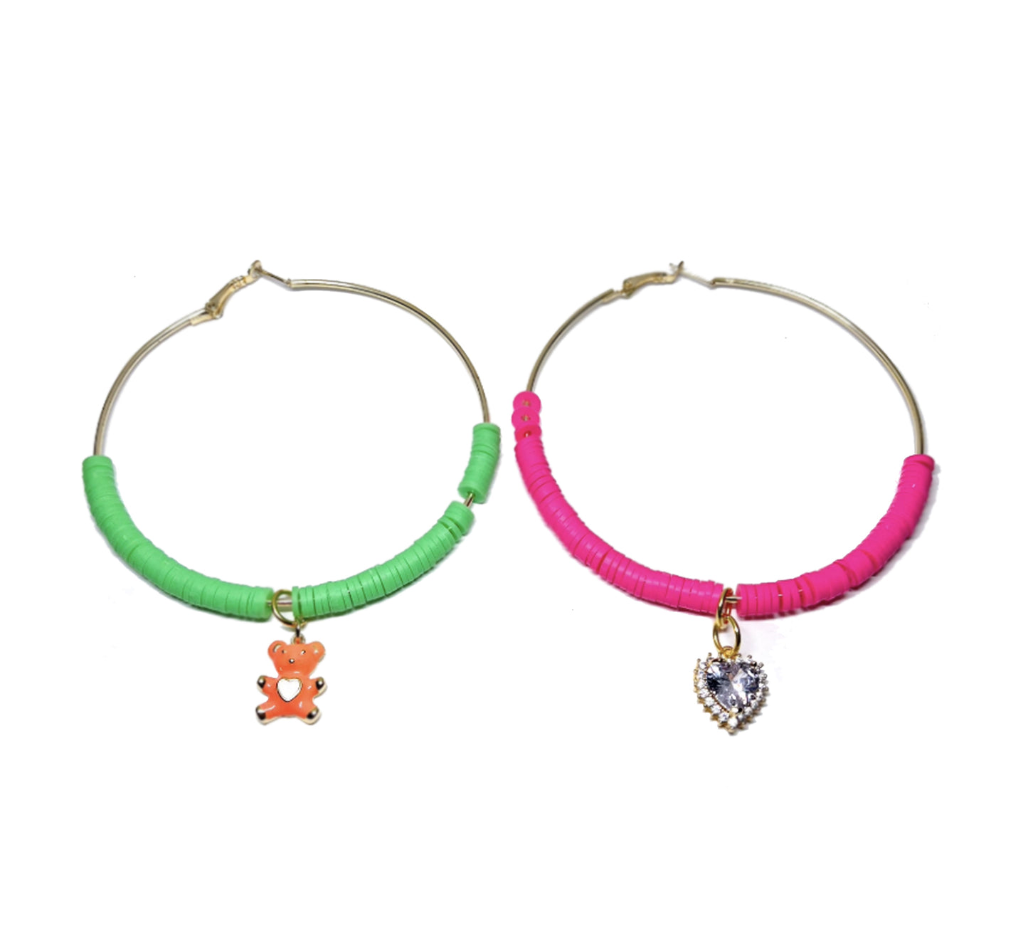 Neon Kawaii Charm Hoops