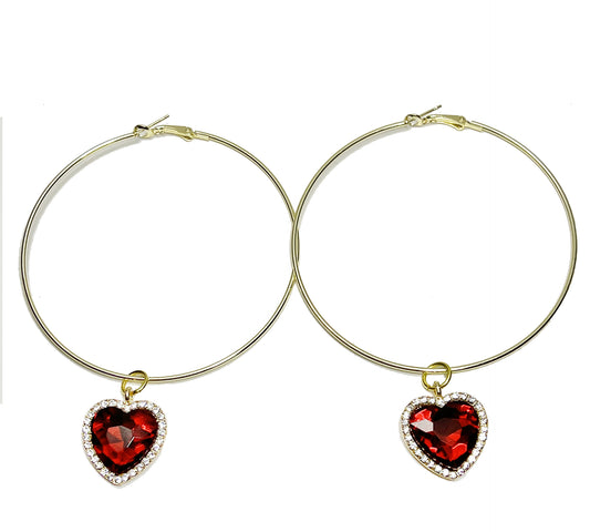 Sparkly Red Heart Hoops