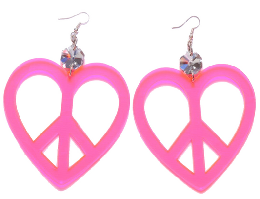Neon Pink Peace Sign Heart Earrings