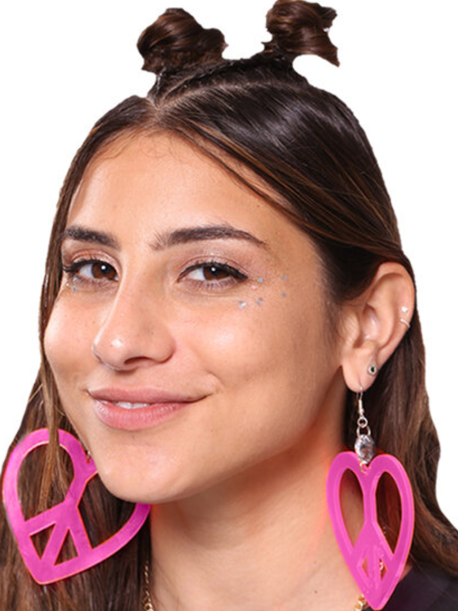 Neon Pink Peace Sign Heart Earrings