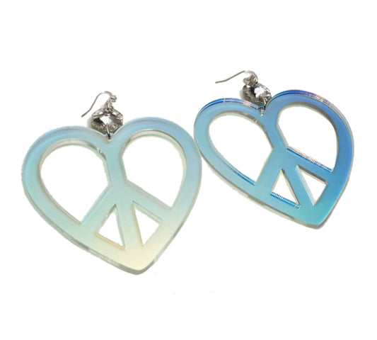 Iridescent Peace Sign Heart Earrings