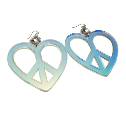Iridescent Peace Sign Heart Earrings