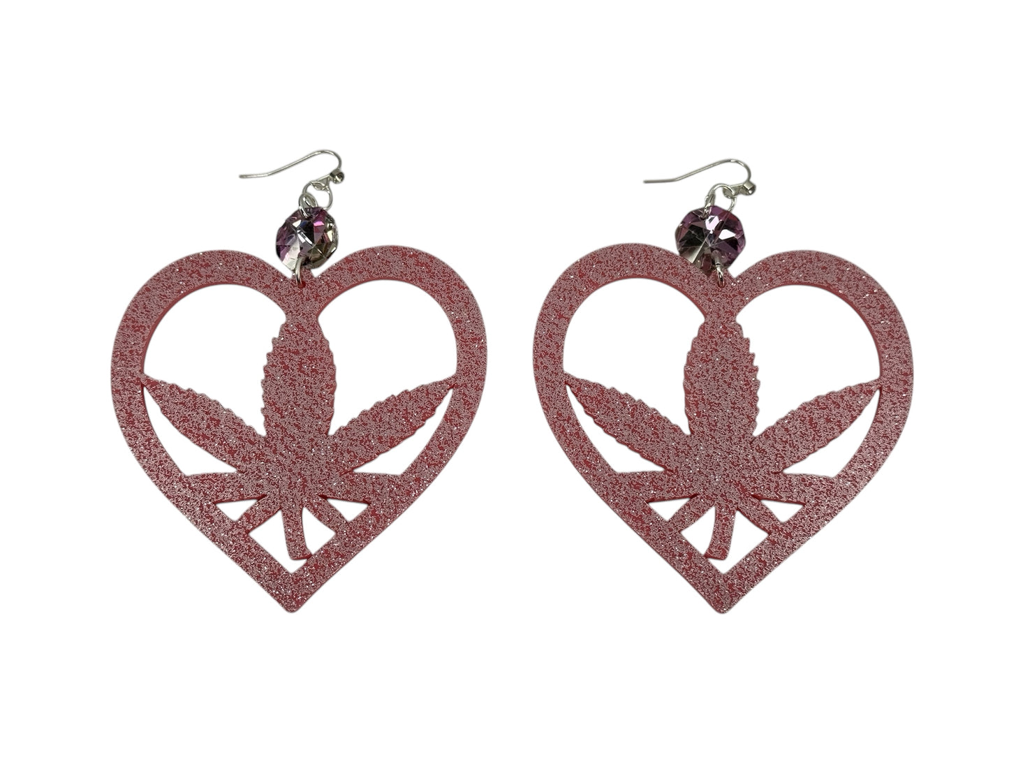 WE HEART WEED EARRINGS - PINK GLITTER