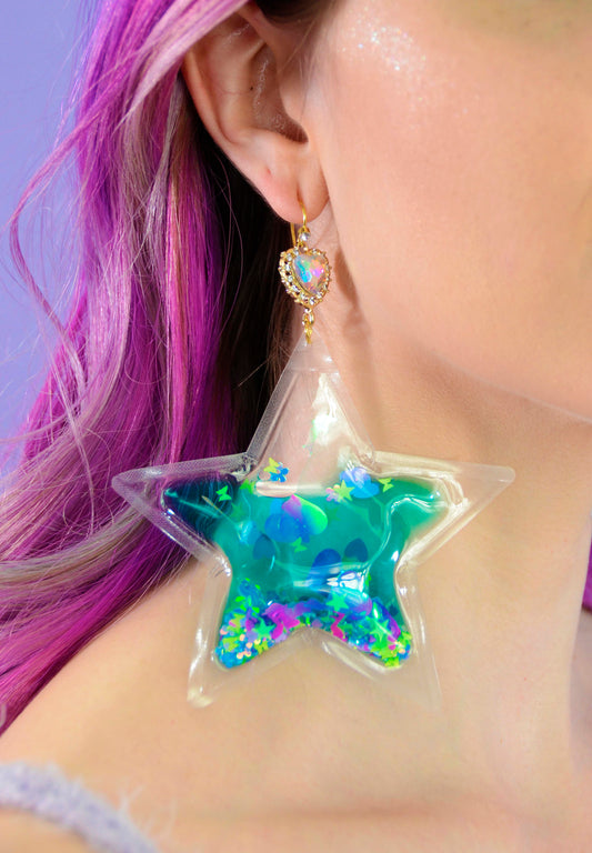 Radiant Angel Star Earrings - Teal